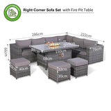 Rose Range Right Hand Corner Set with Gas Fire Pit Table
