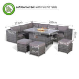 Rose Range Left Hand Corner Set with Gas Fire Pit Table in Grey Weave