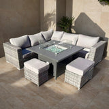 Rattan Park Rose Range Corner Set with Charcoal Square High fire pit table and 2 Stools