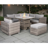 Cambridge Square Corner Sofa Set with Fire Pit Table & Arm Chair in Stone Browne Grey weave（#411F+4AC)