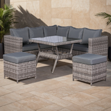 Rattan park Lille Corner Sofa with Dining Table in Grey Weave and Cushions