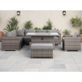 Cambridge Modular Corner with Fire Pit Table & 1 Arm Chair in Stone Browne Grey Weave(#420F+4AC)