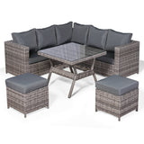 Rattan park Lille Corner Sofa with Dining Table in Grey Weave and Cushions