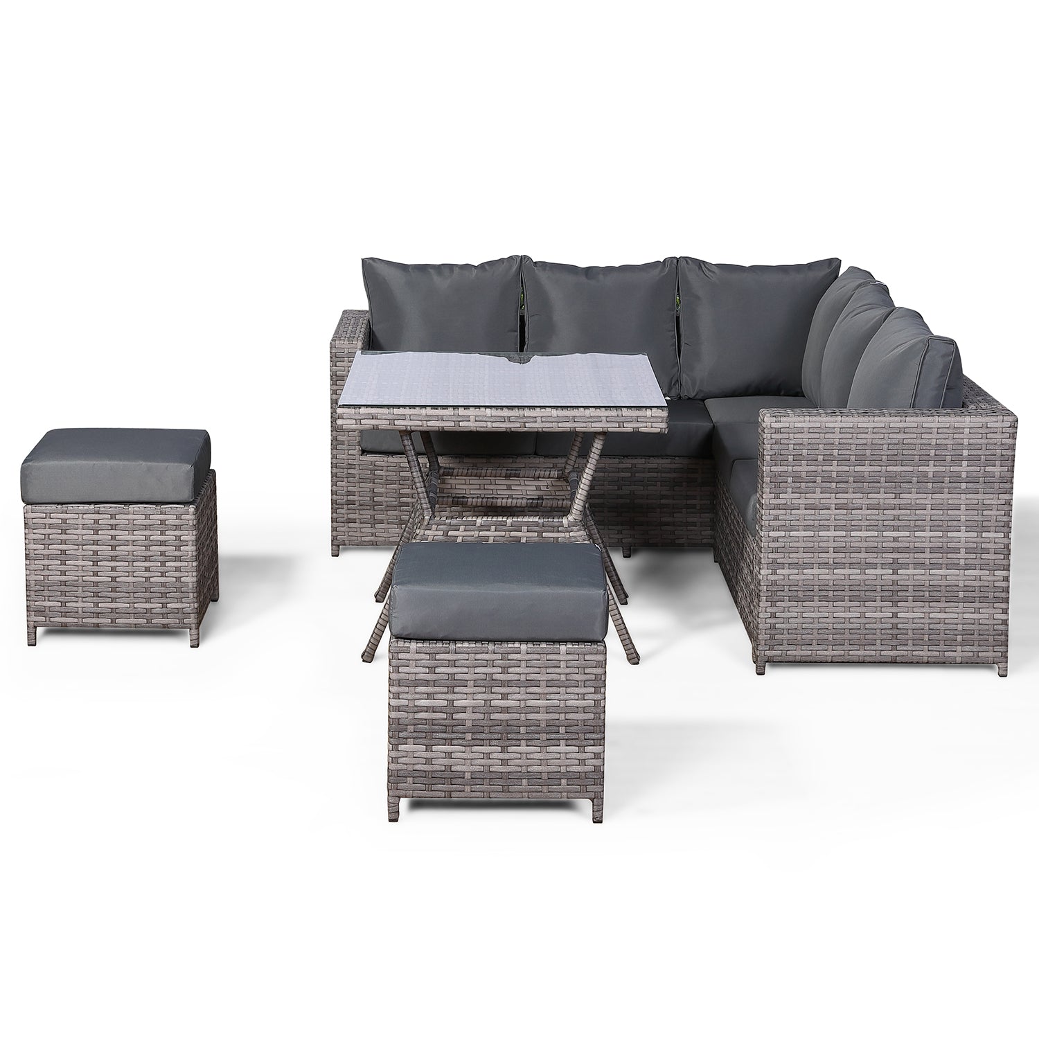 Modern Range Lille Corner Sofa with Dining Table in Grey Weave and Cushions
