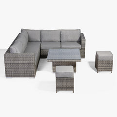 Rattan park Cambridge Square Corner Sofa Set with Rising Table in Stone Browne Grey weave