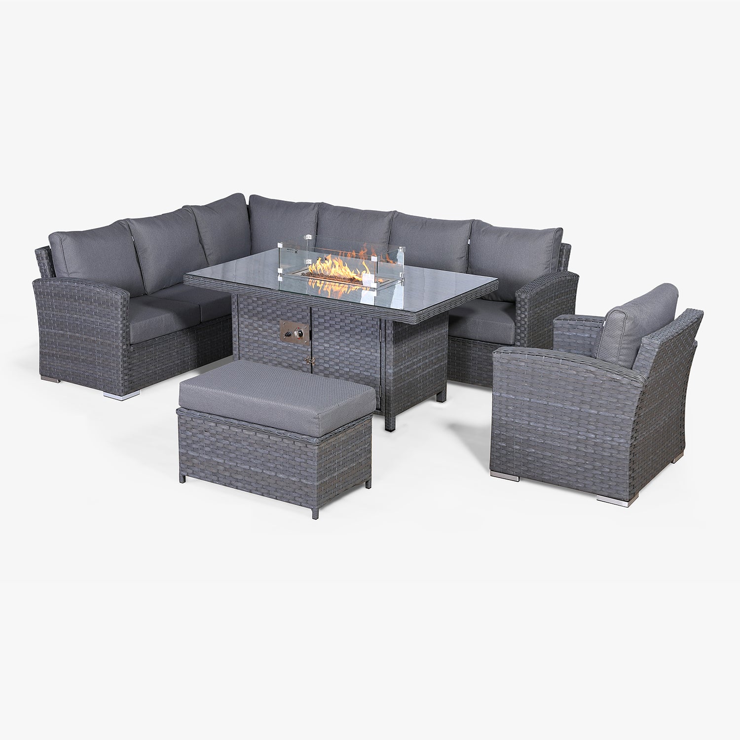 Victoria High Back Left Hand Corner Sofa Set with Arm Chair & Fire Pit Table in Slate Grey Weave