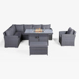 Victoria High Back Left Hand Corner Sofa Set with Arm Chair & Fire Pit Table in Slate Grey Weave