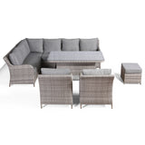 Sicily Aluminium High Back Left Hand Corner Set with Rising Table and Two Chairs in Grey Weave