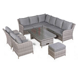 Rattan Park Sicily Aluminium Elite Left Hand Corner Set with Rising Table and Two Chairs in Grey Weave