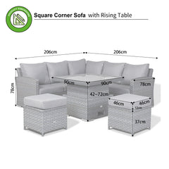 Rattan park Victoria High Back MODUAR Square Corner Sofa Set with Rising Table in Slate Grey Weave