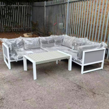 FB700 | Halo Range Right Hand Corner Sofa Set in white Aluminium Frame with Grey Cushions