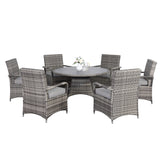 Cambridge Round Dining Table with 6 Chairs in Grey Weave (#408)