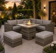 Cambridge Square Corner Sofa Set with Fire Pit Table in Stone Browne Grey weave（#411F)