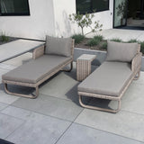 Sicily Aluminium aluminium Sun Loungers with Side Table in Light Grey Weave(#916)