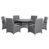 Pre Order.....Victoria Range Round Dining Set Table with 6 Chairs in Slate Grey Weave(#508)