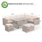 Durley MODULAR Corner with Rising Table in Brown weave and Beige Cushions