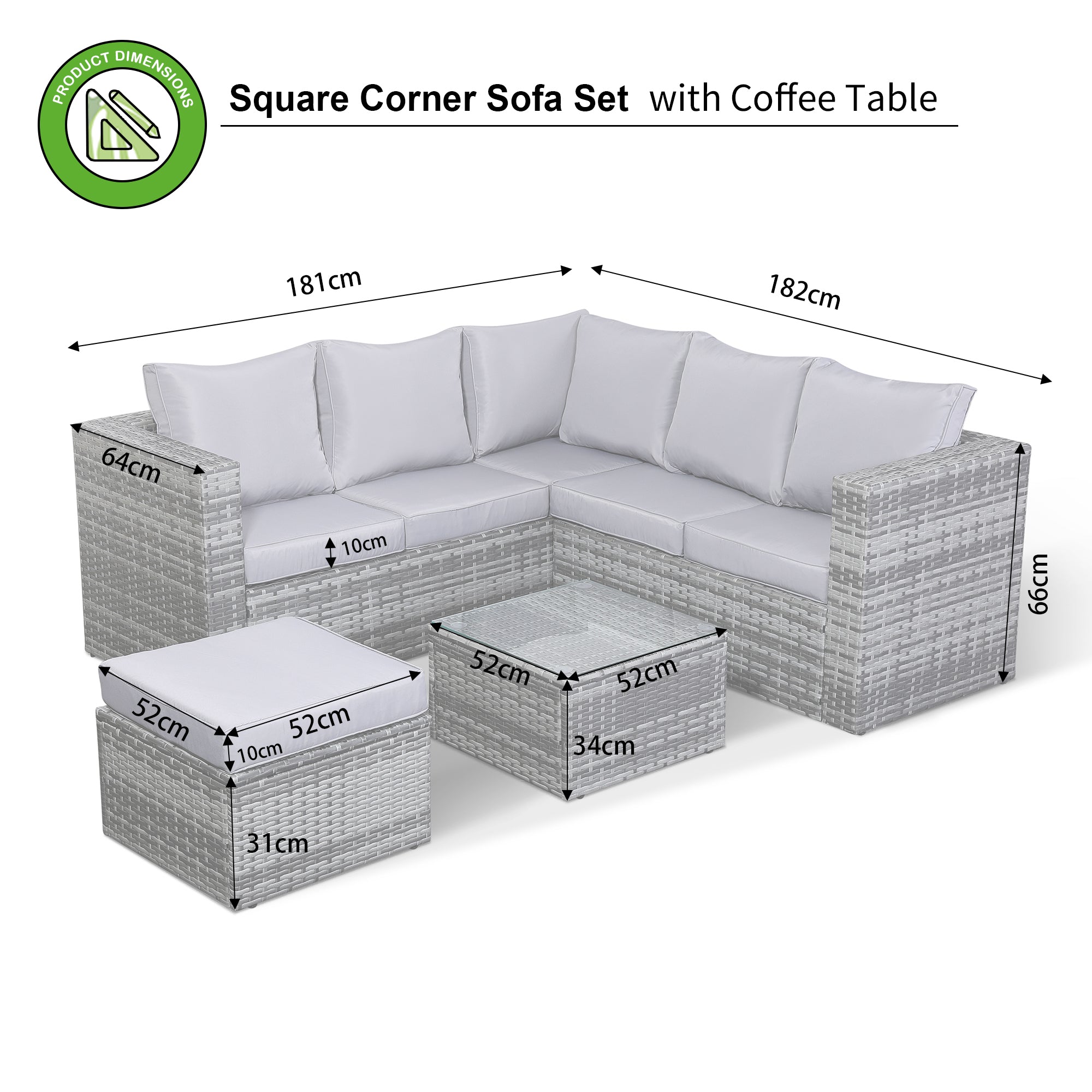 A1..Rose Range Square Corner Sofa Set With Coffee Table In Grey Weave