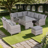 Rattan Park Sicily Aluminium Elite Left Hand Corner Set with Rising Table and Two Chairs in Grey Weave