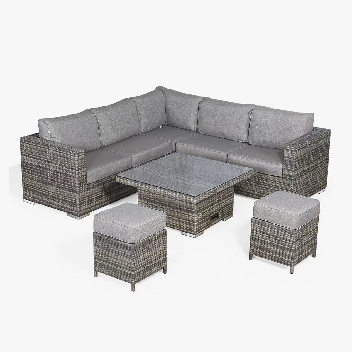 Rattan park Cambridge Square Corner Sofa Set with Rising Table in Stone Browne Grey weave