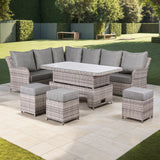 Sicily Aluminium High Back Left Hand Corner Set with Rising Table in Grey Weave