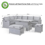 Victoria High Back Left Hand Corner Sofa Set with Rising Table in Slate Grey Weave