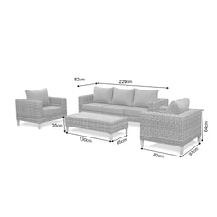 Lawrence Range Large Sofa Set in Round Grey Rattan with Cushions and Teak Wood Table Top