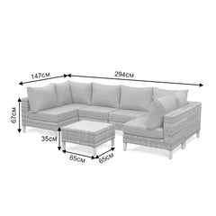 Lawrence Range U-Shape Corner Sofa Set in Round Brown Rattan  with Cushions and Teak Wood Table Top