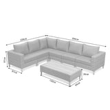 Lawrence Range Large Corner Sofa Set in Round Grey Rattan with Cushions and Teak Wood Table Top