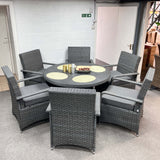 Victoria Range Round Dining Set Table with 6 Chairs in Slate Grey Weave(#508)