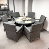 Victoria Range Round Dining Set Table with 6 Chairs in Slate Grey Weave(#508)