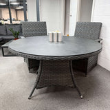 Victoria Range Round Dining Set Table with 6 Chairs in Slate Grey Weave(#508)