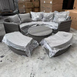 FB667...Rattan Park Winchester Aluminium Range Half Round Set in Grey Weave and Grey Cushions