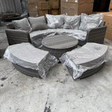 FB667...Rattan Park Winchester Aluminium Range Half Round Set in Grey Weave and Grey Cushions