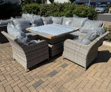 FB674...Sicily Aluminium High Back Round Corner Set with Rising Table and Two Chairs in Grey Weave