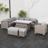 Cambridge Modular Corner Sofa Set With Rising Table and Arm Chair in Grey Set up left or right handed
