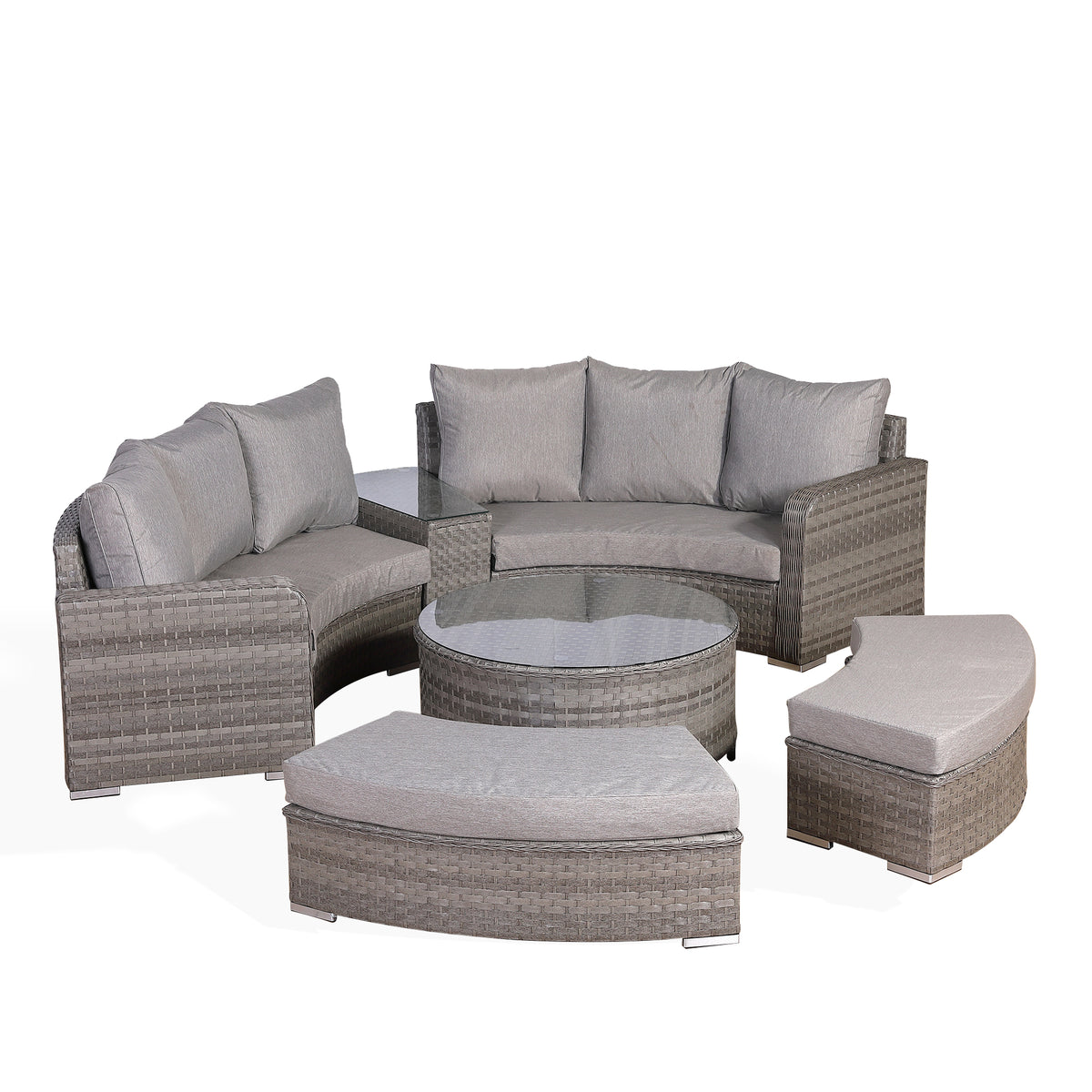 Rattan Park Winchester Aluminium Range Half Round Set in Grey Weave an