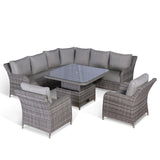 Rattan Park Malta Aluminium Round Corner Set with Rising Table and Two Chairs in Grey Weave