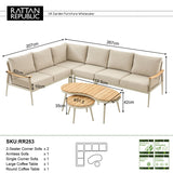 Pre Order....Berne Range Modular Corner Sofa Rope Set with 2 Coffee Tables with Teak Wood Top