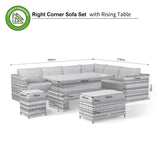 LAST SET..Kinston RHF Corner Set Casual Dining Set with Lift & Rise Table in Grey Weave