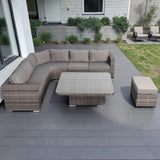 Cambridge Large Round Corner Sofa Set with Rising Table in Stone Grey Weave(#430)