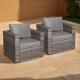 Roma Range A Pair of Arm Chairs Arm Chair in grey weave and grey cushions