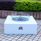 Rattan Park Aluminium  Square Gas Fire Pit Coffee Table in white.