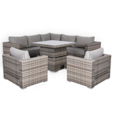 Pre Order_Cambridge Square Corner Sofa Set with Rising Table & 2 Arm Chairs in Stone Browne Grey weave（#411+4AC+4AC）