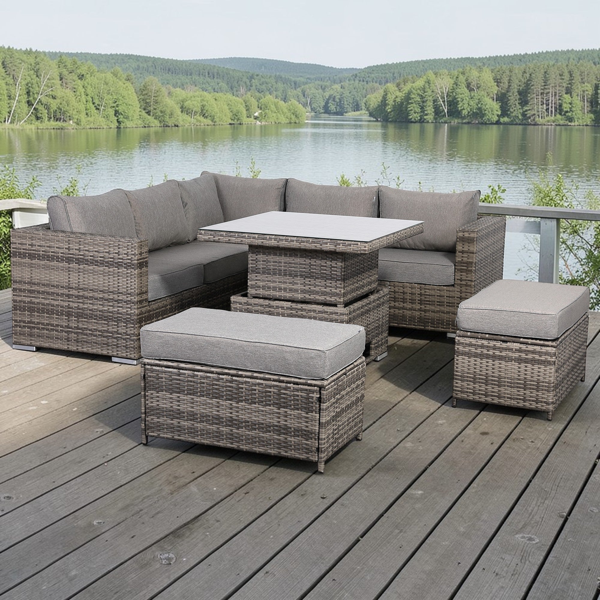 Cambridge Rattan Rising Table Rattan Park Cambridge Campact Corner Sofa Set with Rising Table in ...