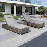 Cambridge Pair Sun Loungers with Side Table in Stone Grey Weave(#416)