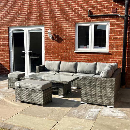Cambridge Rattan Rising Table Cambridge Modular Corner With Rising Table in Stone Browne Grey weave ...