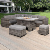 Cambridge Modular Corner with Fire Pit Table in Stone Browne Grey Weave(#420F)