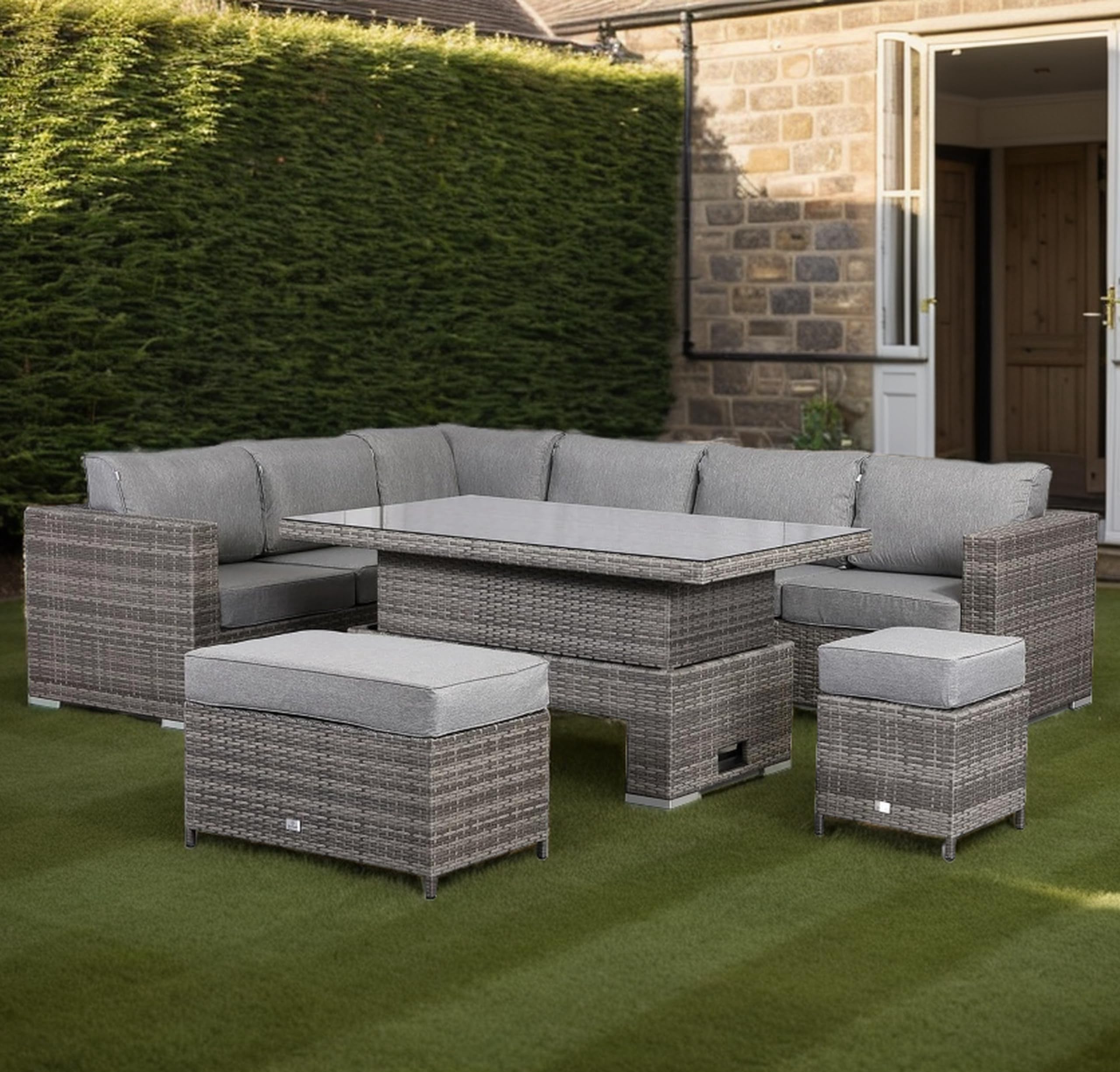 Cambridge Rattan Rising Table Cambridge Modular Corner With Rising Table in Stone Browne Grey weave ...