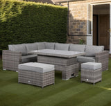 Rattan Park Cambridge Modular Corner With Rising Table in Stone Browne Grey Weave