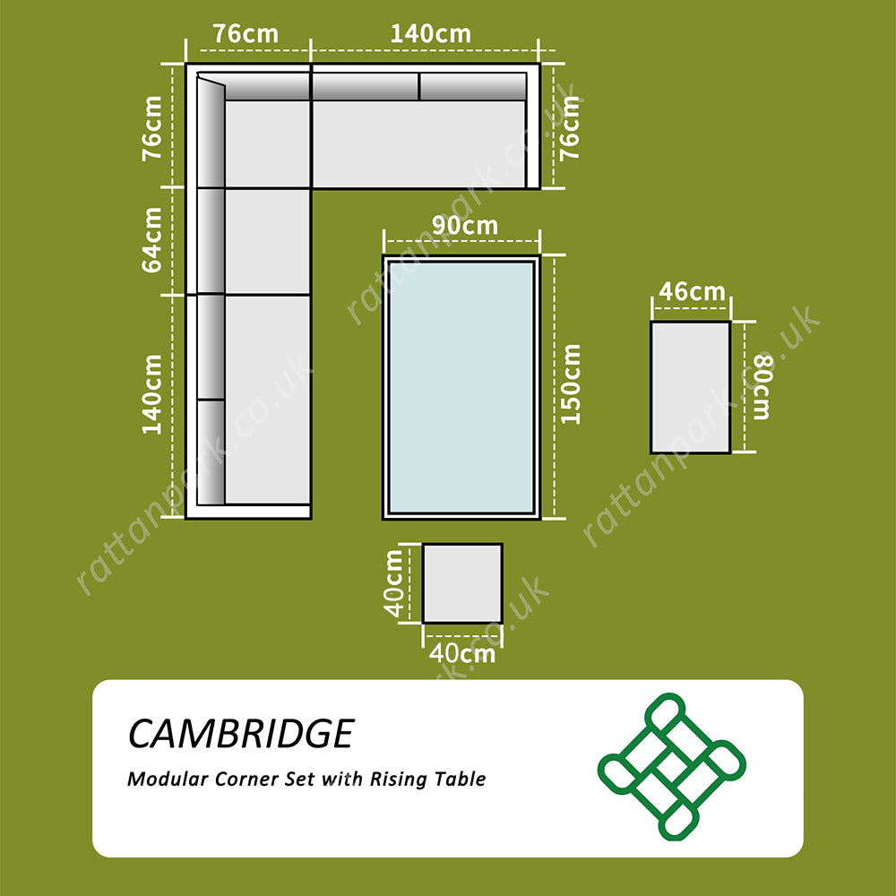 FB500...Cambridge Modular Corner With Rising Table in Stone Browne Grey weave